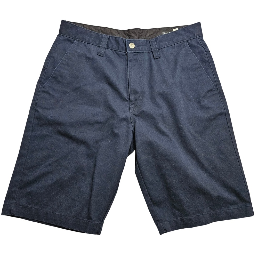 Volcom Chino Shorts Mens 33 Navy Blue Flat Front Cotton Blend Skater A0931303